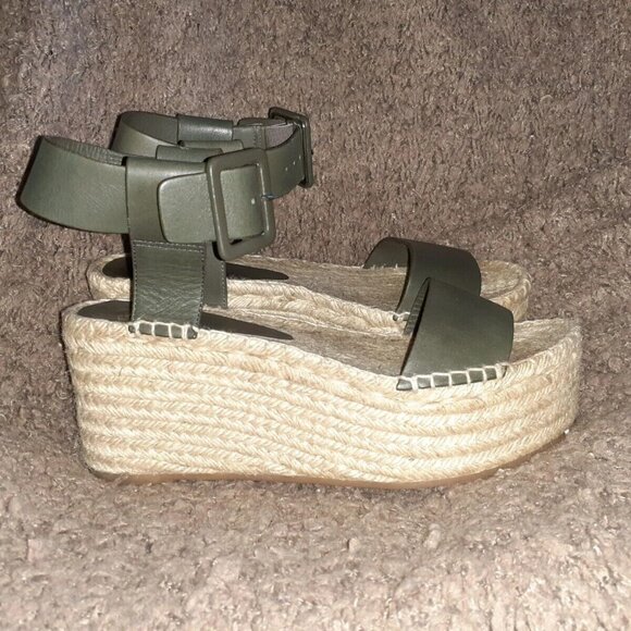 VINCE-Abby-Green Leather Espadrille Platform Sandals-Ankle Strap-Sz 7-Excellent - Picture 4 of 8
